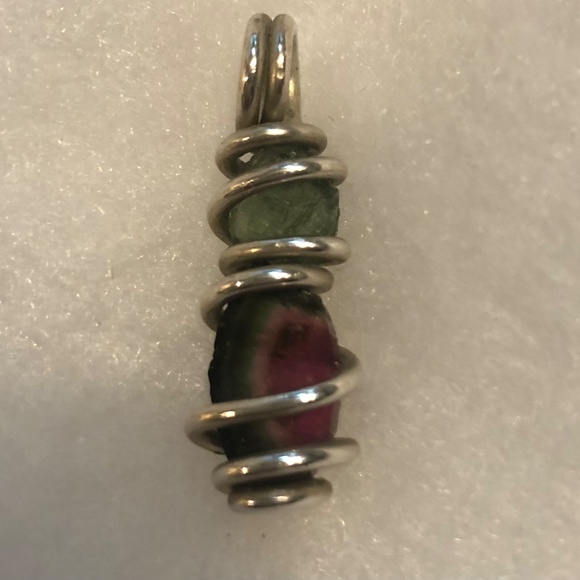 Moldavite & Watermelon Tourmaline Pendant - Picture 8 of 9